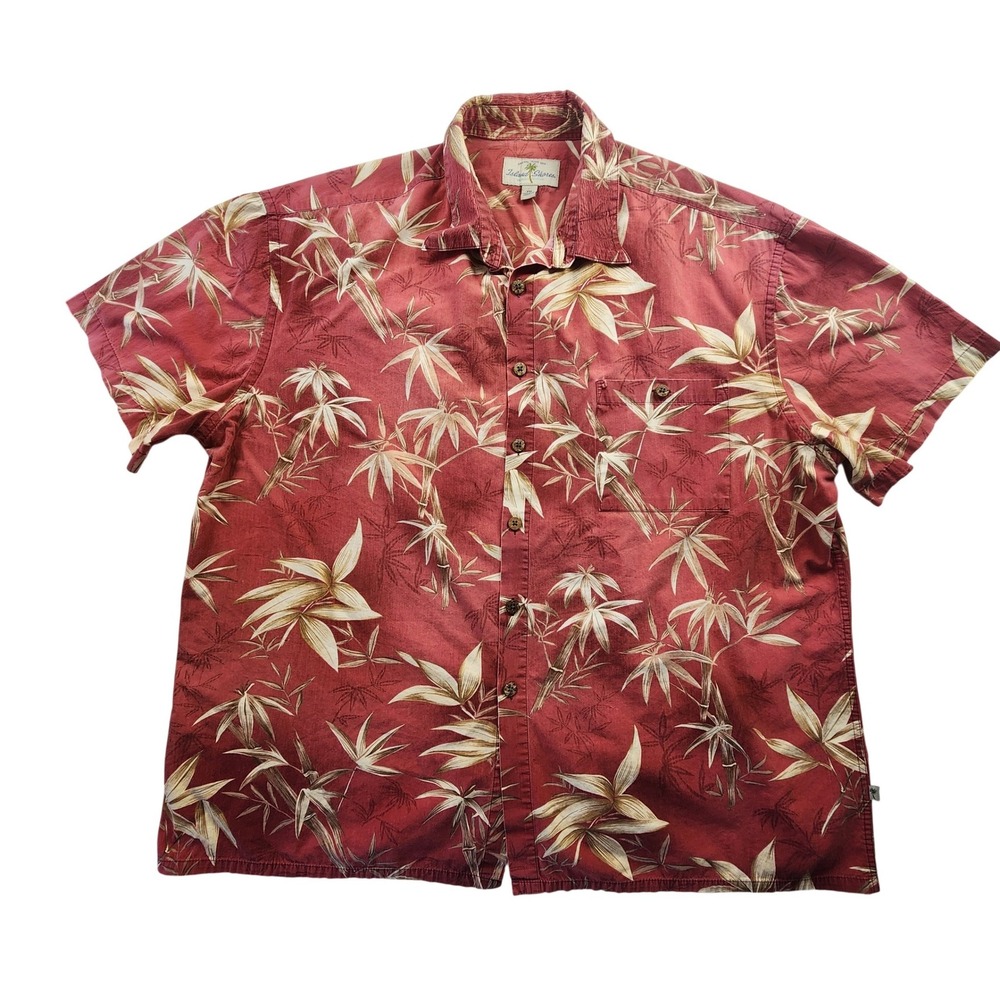 Island Shores Men XXL Red Tropical Print Cotton Short Sleeve Button Up Vacation‎